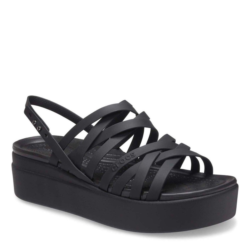 Crocs Womens Brooklyn Strappy Low Wedge Sandals Size 7 Black